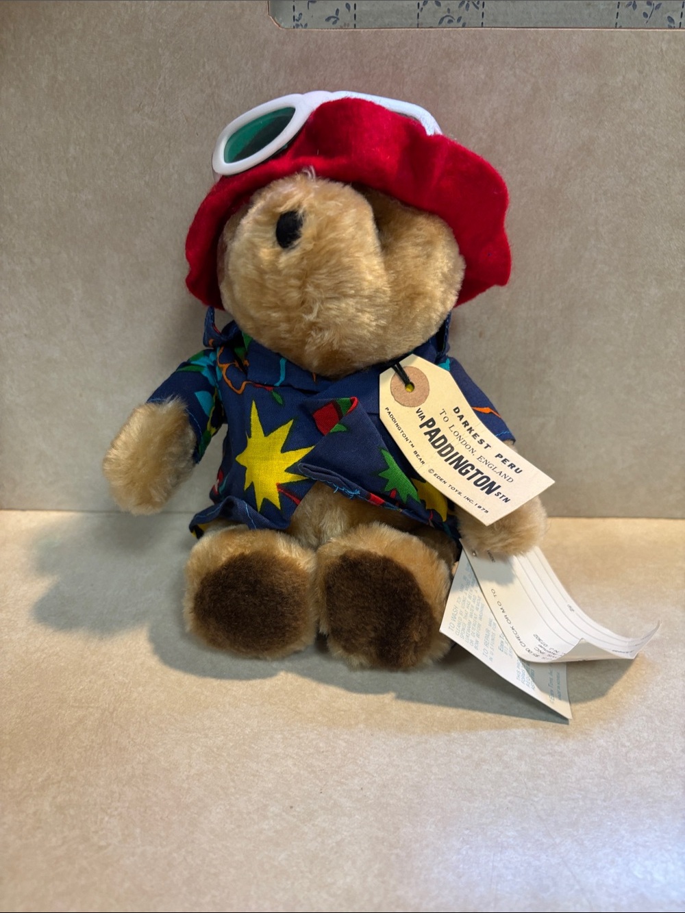 Vintage Eden Paddington Bear in Blue Tropical Hawaiian Shirt 10” Plush 1981 NWT